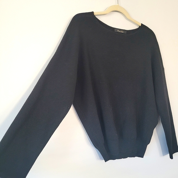 COCO DEAL Crew Neckline Black Long Sleeve Lightweight Wool Blend Sweater - Picture 2 of 6